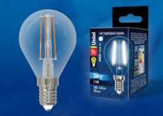 светодиодная лампа шар  G45 Белый дневной  9W UL-00005173 LED-G45-9W/4000K/E14/CL PLS02WH SKY