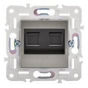 Розетка встраиваемая компьютерная двойная IEK SKANDY SK-K20-2-K50 SK-K04N RJ45 кат.6 металл никель