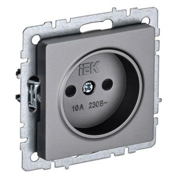 Штепсельная розетка встраиваемая IEK BRITE 10А BR-R13-10-K46 РСш10-2-БрС без з/к с з/ш сталь