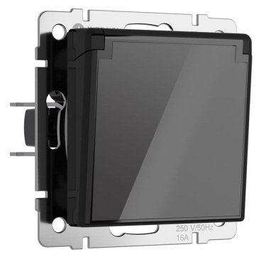 Штепсельная розетка встраиваемая WERKEL 16A 250V W1171248 с/з, шторками и защитной крышкой черный акрил