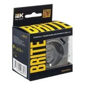 Штепсельная розетка встраиваемая IEK BRITE 16А BR-R14-16-U21-D31-K46 РЮш10-2-БрС с з/к и шторками с USB A+A 3,1А сталь