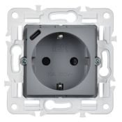 Штепсельная розетка встраиваемая IEK SKANDY 16А SK-R14-16-U14-018-K03 SK-R17Gr с з/к и шторками с USB A+C 18Вт серый