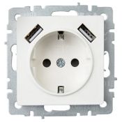 Штепсельная розетка встраиваемая IEK BRITE 16А BR-R14-16-U21-D31-K01 РЮш10-2-БрБ с з/к и шторками с USB A+A 3,1А белый