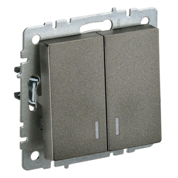 Выключатель встраиваемый двухклавишный с подсветкой IEK BRITE BR-V20-1-10-K45 ВС10-2-1-БрТБ бронза