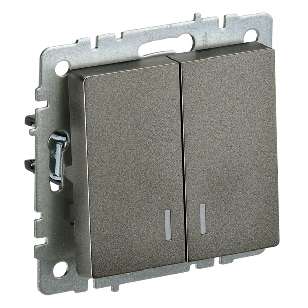 Выключатель встраиваемый двухклавишный с подсветкой IEK BRITE BR-V20-1-10-K45 ВС10-2-1-БрТБ бронза