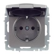 Штепсельная розетка встраиваемая IEK BRITE 16А BR-R16-16-K46 РСбш10-3-БрС с з/к и шторками с крышкой сталь IP20