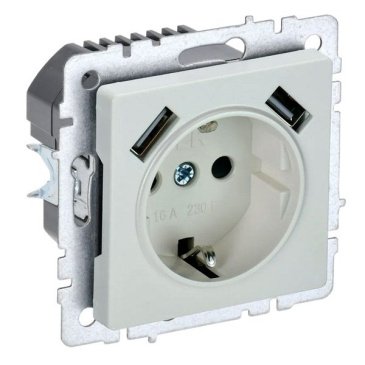 Штепсельная розетка встраиваемая IEK BRITE 16А BR-R14-16-U21-D31-K36 РЮш10-2-БрЖ с з/к и шторками с USB A+A 3,1А жемчуг