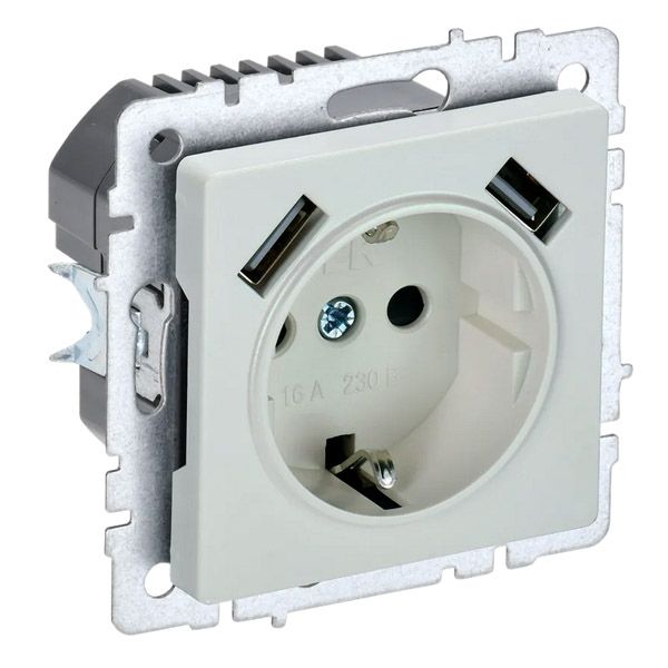 Штепсельная розетка встраиваемая IEK BRITE 16А BR-R14-16-U21-D31-K36 РЮш10-2-БрЖ с з/к и шторками с USB A+A 3,1А жемчуг