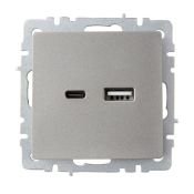 Розетка встраиваемая USB IEK BRITE A+C 18Вт BR-U22-018-K46 РЮ11-1-БрС сталь