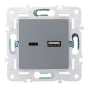 Розетка встраиваемая USB IEK SKANDY A+C 18Вт SK-U22-018-K03 SK-R13Gr серый