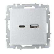 Розетка встраиваемая USB IEK BRITE A+C 18Вт BR-U22-018-K47 РЮ11-1-БрА алюминий