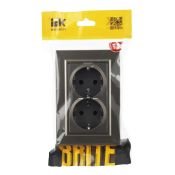 Штепсельная розетка встраиваемая двойная IEK BRITE 16А BR-R24-16-K37-F РСш12-3-БрШ с з/к и шторками в сборе шампань
