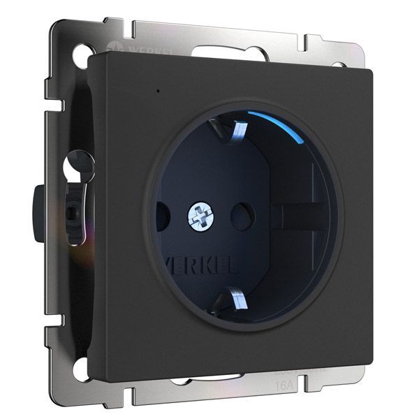 Штепсельная розетка встраиваемая WERKEL 16A 250V W1171408 с/з и подсветкой черный матовый