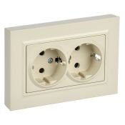 Штепсельная розетка встраиваемая двойная IEK BRITE 16А BR-R28-16-K10-F РСшПл12-3-БрКр с з/к и шторками в сборе плоская бежевый