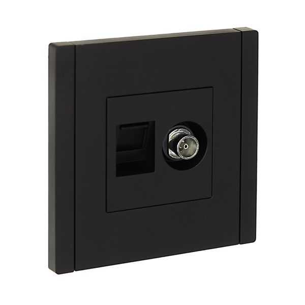 ТВ-розетка встраиваемая TV+RJ45 IEK FORTE&PIANO кат.6 FP137 черный FP-AK20-2-K02