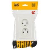 Штепсельная розетка встраиваемая двойная IEK BRITE 10А BR-R23-10-K01-F РСш12-2-БрБ без з/к с з/ш в сборе белый