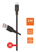 Кабель штекер USB А - штекер Micro USB GP01M-2M черный 2.0M 2.1A