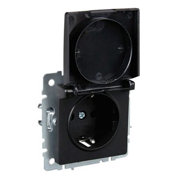 Штепсельная розетка встраиваемая IEK BRITE 16А BR-R16-16-K02 РСбш10-3-БрЧ с з/к и шторками с крышкой черный IP20