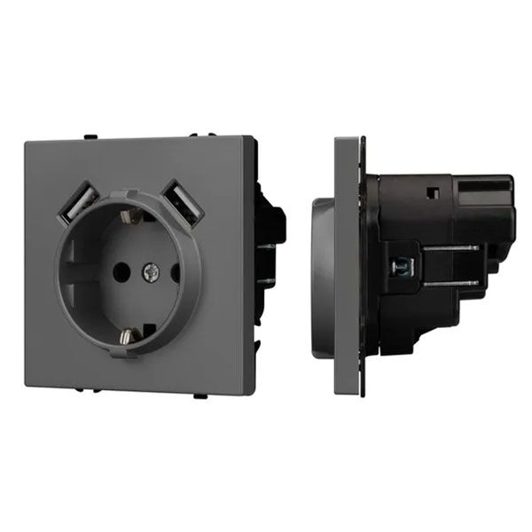 Штепсельная розетка встраиваемая Arlight SCT-NOBE-MUAA-SFPL-GR 16А 054291 с/з и USB тип A+A серый