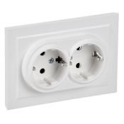 Штепсельная розетка встраиваемая двойная IEK BRITE 16А BR-R21-16-K91-F РС12-3-БрАБ без з/к без шторок в сборе арктический белый