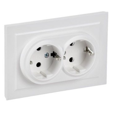 Штепсельная розетка встраиваемая двойная IEK BRITE 16А BR-R21-16-K91-F РС12-3-БрАБ без з/к без шторок в сборе арктический белый