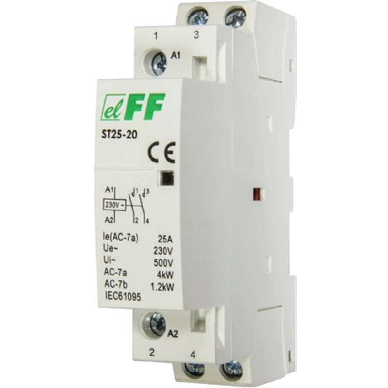 Контактор 25A 230V АС  ST25-20 контакт 2NO, потребляемая мощность 2,2Вт, размер 1 модуль