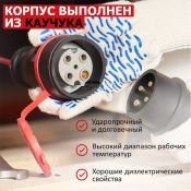 Розетка переносная с крышкой 3Р+РЕ 32А каучук IP44