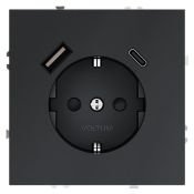 Розетка встраиваемая VOLTUM S70 с заземлением и защитными шторками 16А с USB A+С графит