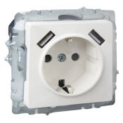 Штепсельная розетка встраиваемая IEK BRITE 16А BR-R14-16-U21-D31-K01 РЮш10-2-БрБ с з/к и шторками с USB A+A 3,1А белый
