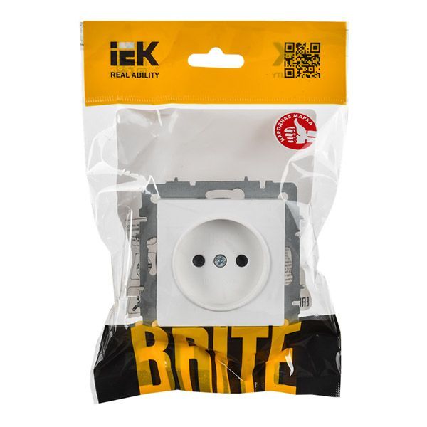 Штепсельная розетка встраиваемая IEK BRITE 10А BR-R10-10-K91 РС10-1-0-БрАБ без з/к и без шторк арктический белый