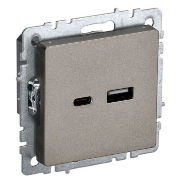 Розетка встраиваемая USB IEK BRITE A+C 18Вт BR-U22-018-K37 РЮ11-1-БрШ шампань