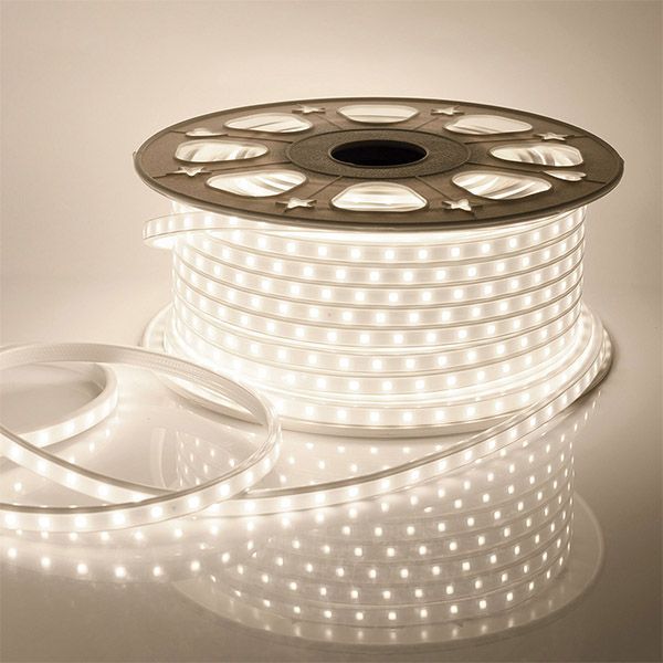 Светодиодная лента Белый теплый 2835 220V  6W/m  60Led/м герм 10-63 Стандарт IP65 50М