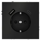 Розетка встраиваемая VOLTUM S70 с заземлением и защитными шторками 16А с USB A+С черный матовый
