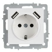 Штепсельная розетка встраиваемая IEK BRITE 16А BR-R14-16-U21-D31-K91 РЮш10-2-БрАБ с з/к и шторками с USB A+A 3,1А арктический белый