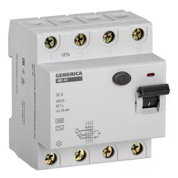 Выключатель дифференциальный (УЗО) ВД1-63 4Р 32А 30мА MDV15-4-032-030 GENERICA