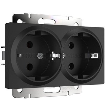 Штепсельная розетка встраиваемая двойная WERKEL 16A 250V W1172008 с/з черный матовый