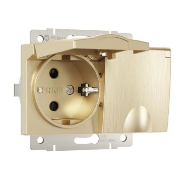 Штепсельная розетка встраиваемая двойная WERKEL 16A 250V W1172210 с/з с защит. крышками и шторками IP44 шампань рифленый