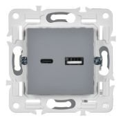 Розетка встраиваемая USB IEK SKANDY A+C 3,1А SK-U22-D31-K03 SK-R14Gr серый