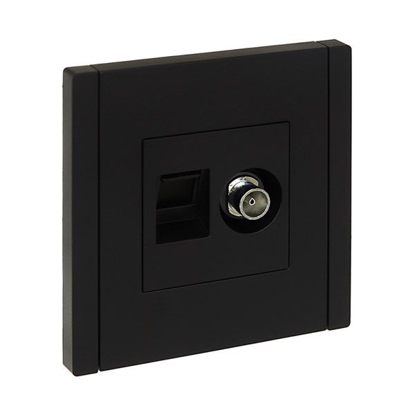 ТВ-розетка встраиваемая TV+RJ45 IEK FORTE&PIANO кат.5E FP136 черный FP-AK20-1-K02