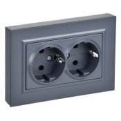 Штепсельная розетка встраиваемая двойная IEK BRITE 16А BR-R27-16-K35-F РСПл12-3-БрМ с з/к без з/ш в сборе плоская маренго