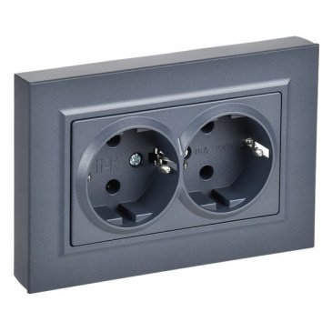 Штепсельная розетка встраиваемая двойная IEK BRITE 16А BR-R27-16-K35-F РСПл12-3-БрМ с з/к без з/ш в сборе плоская маренго