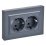 Штепсельная розетка встраиваемая двойная IEK BRITE 16А BR-R27-16-K35-F РСПл12-3-БрМ с з/к без з/ш в сборе плоская маренго