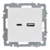 Розетка встраиваемая USB IEK BRITE A+C 18Вт BR-U22-018-K91 РЮ11-1-БрАБ арктический белый