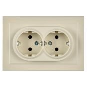 Штепсельная розетка встраиваемая двойная IEK BRITE 16А BR-R21-16-K10-F РС12-3-БрКр с з/к без з/ш в сборе бежевый