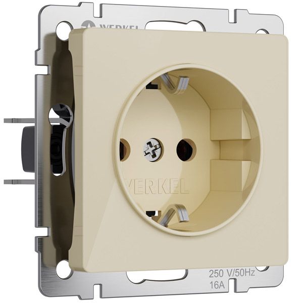 Штепсельная розетка встраиваемая WERKEL 16A 250V W1171143 с/з с шторками айвори акрил