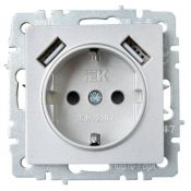 Штепсельная розетка встраиваемая IEK BRITE 16А BR-R14-16-U21-D31-K47 РЮш10-2-БрА с з/к и шторками с USB A+A 3,1А алюминий