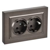 Штепсельная розетка встраиваемая двойная IEK BRITE 16А BR-R28-16-K45-F РСшПл12-3-БрТБ с з/к и шторками в сборе плоская темная бронза