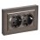 Штепсельная розетка встраиваемая двойная IEK BRITE 16А BR-R28-16-K45-F РСшПл12-3-БрТБ с з/к и шторками в сборе плоская темная бронза
