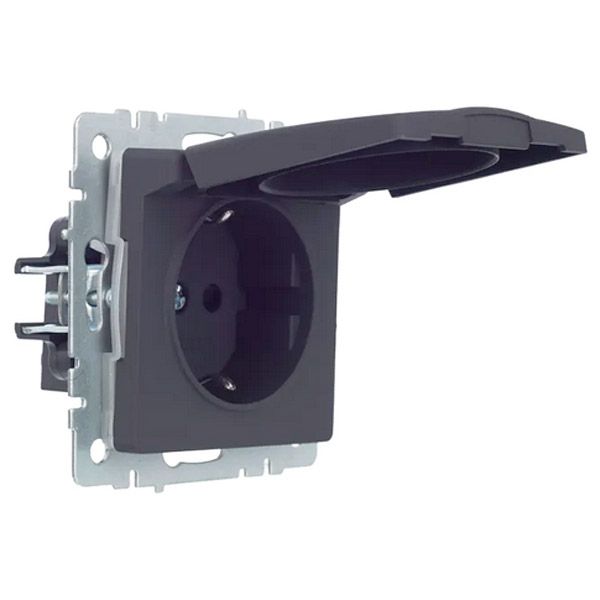 Штепсельная розетка встраиваемая IEK BRITE 16А BR-R16-16-44-K53 РСбш10-3-44-БрГ с з/к и шторками с крышкой графит IP44