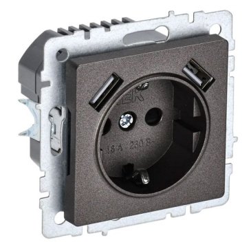 Штепсельная розетка встраиваемая IEK BRITE 16А BR-R14-16-U21-D31-K45 РЮш10-2-БрТБ с з/к и шторками с USB A+A 3,1А бронза